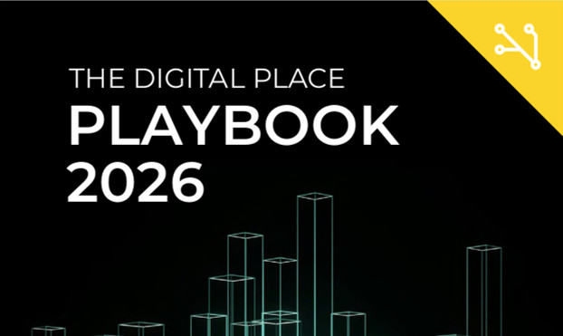 City skyline overlaid with digital data connections, representing the digital place concept